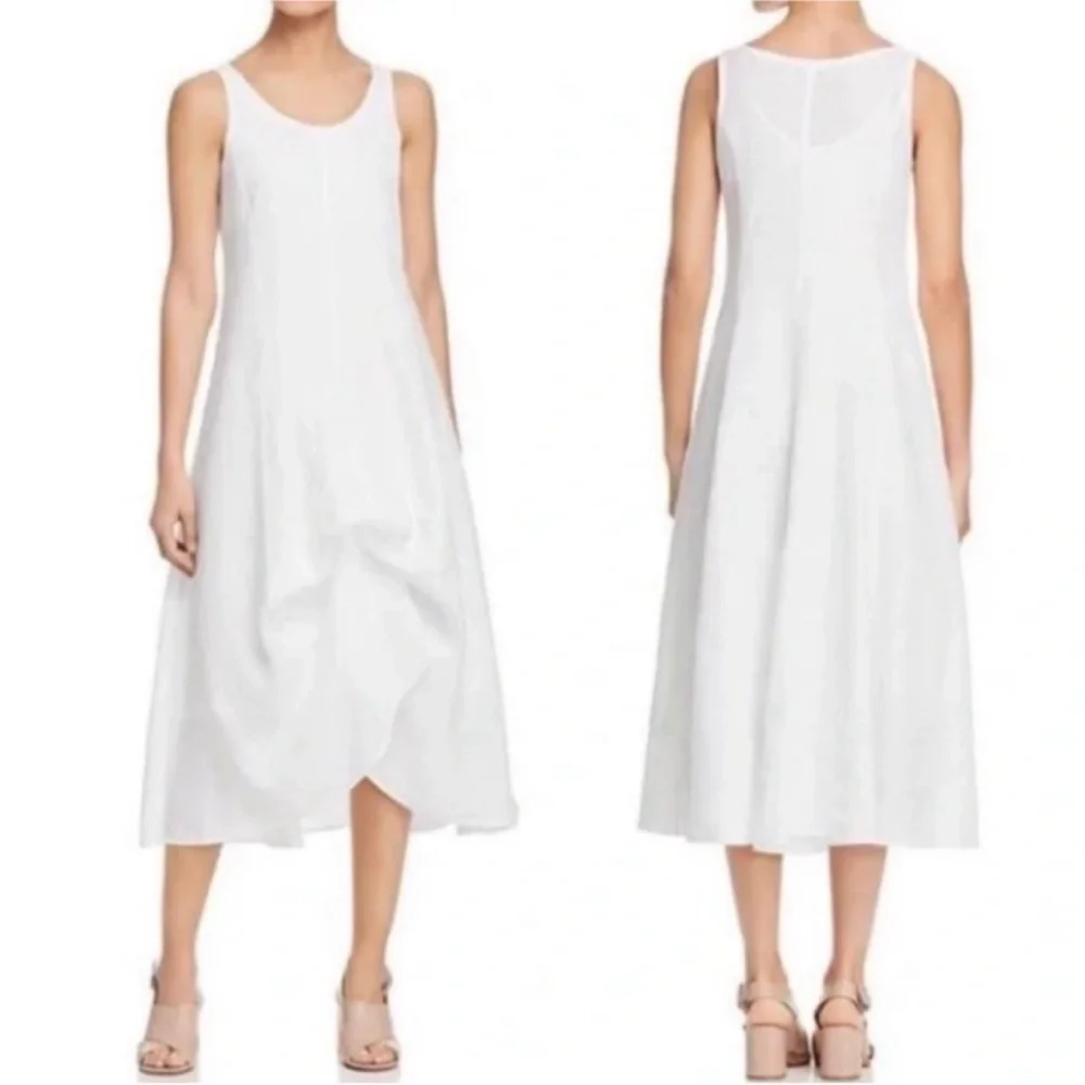 $400 NWT EILEEN FISHER White  Handkerchief w/ Ties Linen Scoop Neck Dress XL - Picture 5 of 15